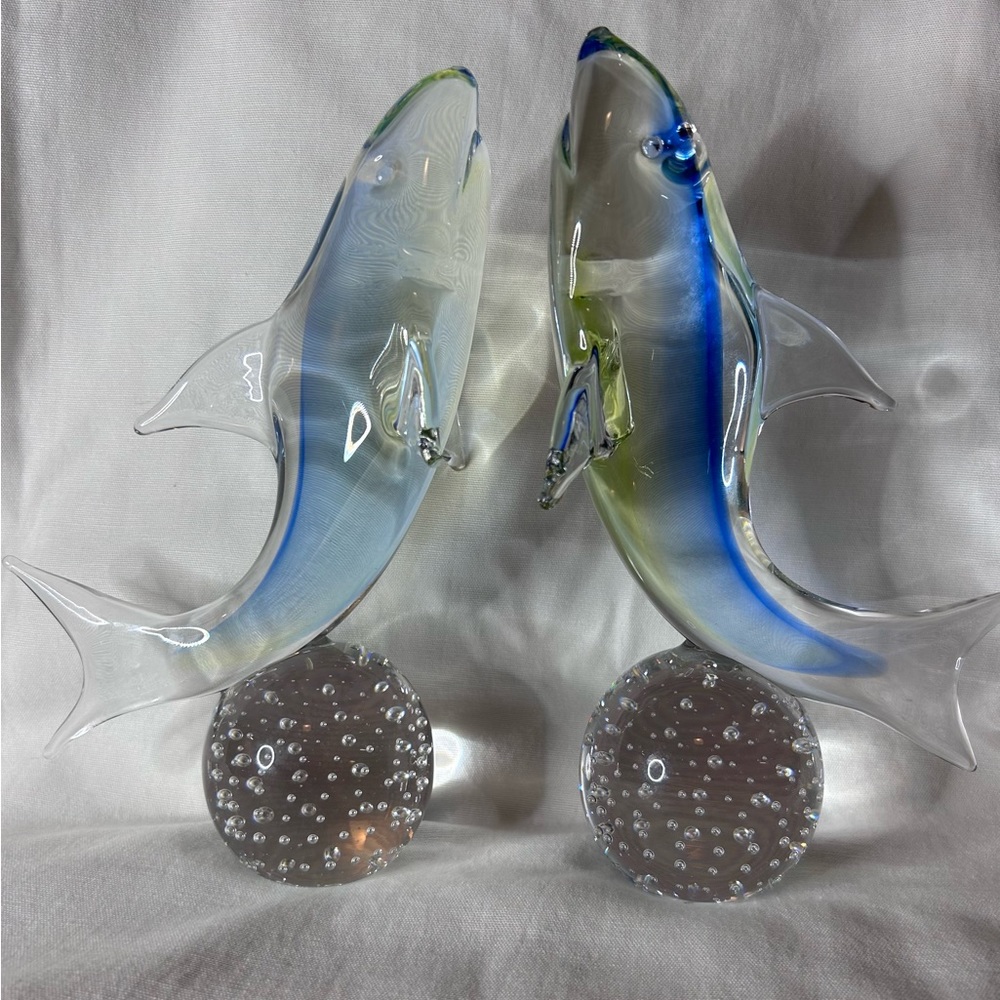 Hand blown Murano Glass Dolphins